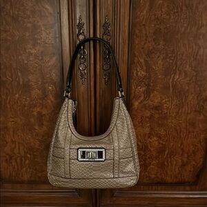 Guess Brown and Tan Shoulder Bag with Silver Clasp